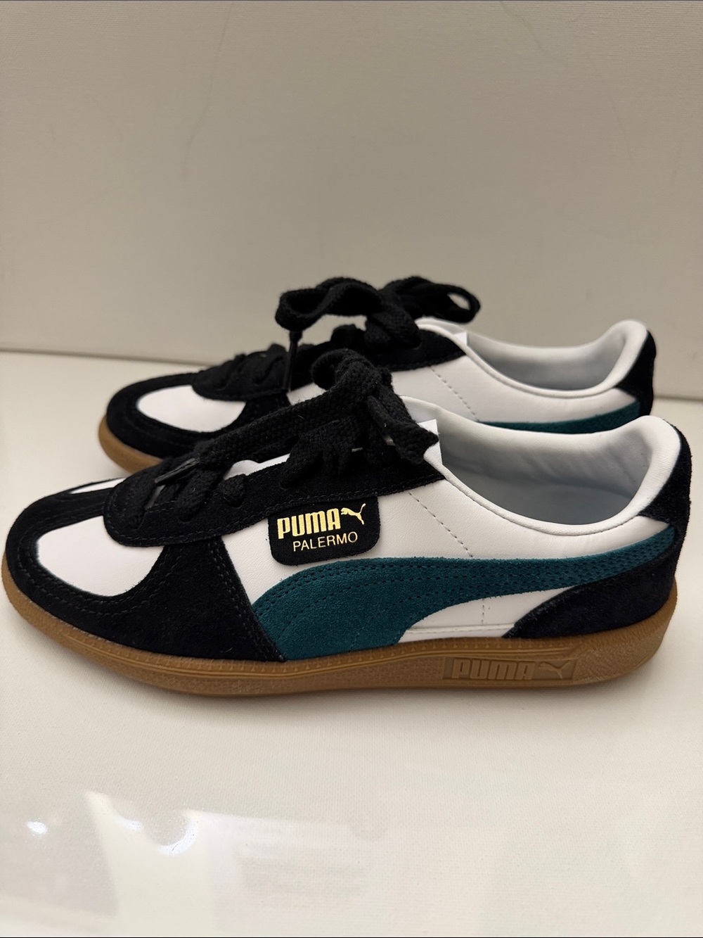 Puma Palermo Black Dark Green and White Sneakers with Gum Sole - Picture 7 of 9